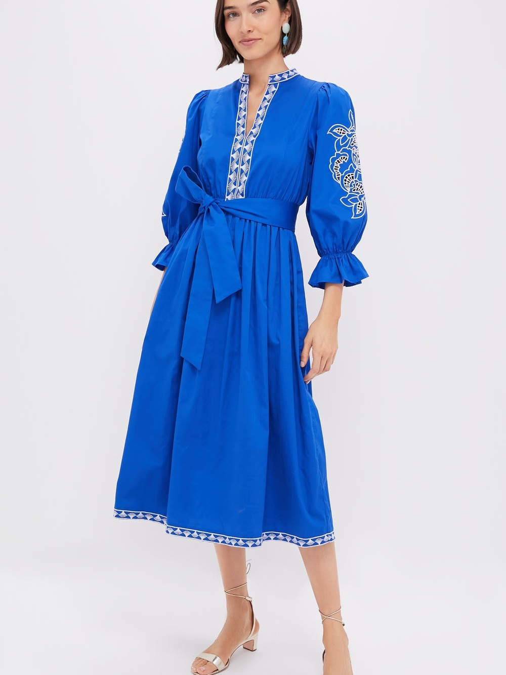 Hyacinth House Tuckernuck Royal Blue Embroidery Dowling Midi Dress Size XS